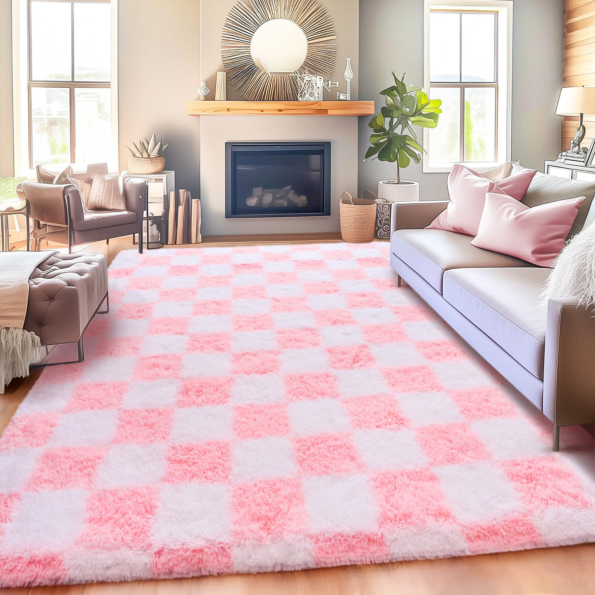 8x10 Area Rugs for Living Room, Large Ultra Fluffy Fuzzy Shag Rug for Bedroom, Modern Plush Soft High Pile Upgrade Non-Slip Carpet for Kids Girls and Boys Room Decor, Tie-Dyed Blue Grey