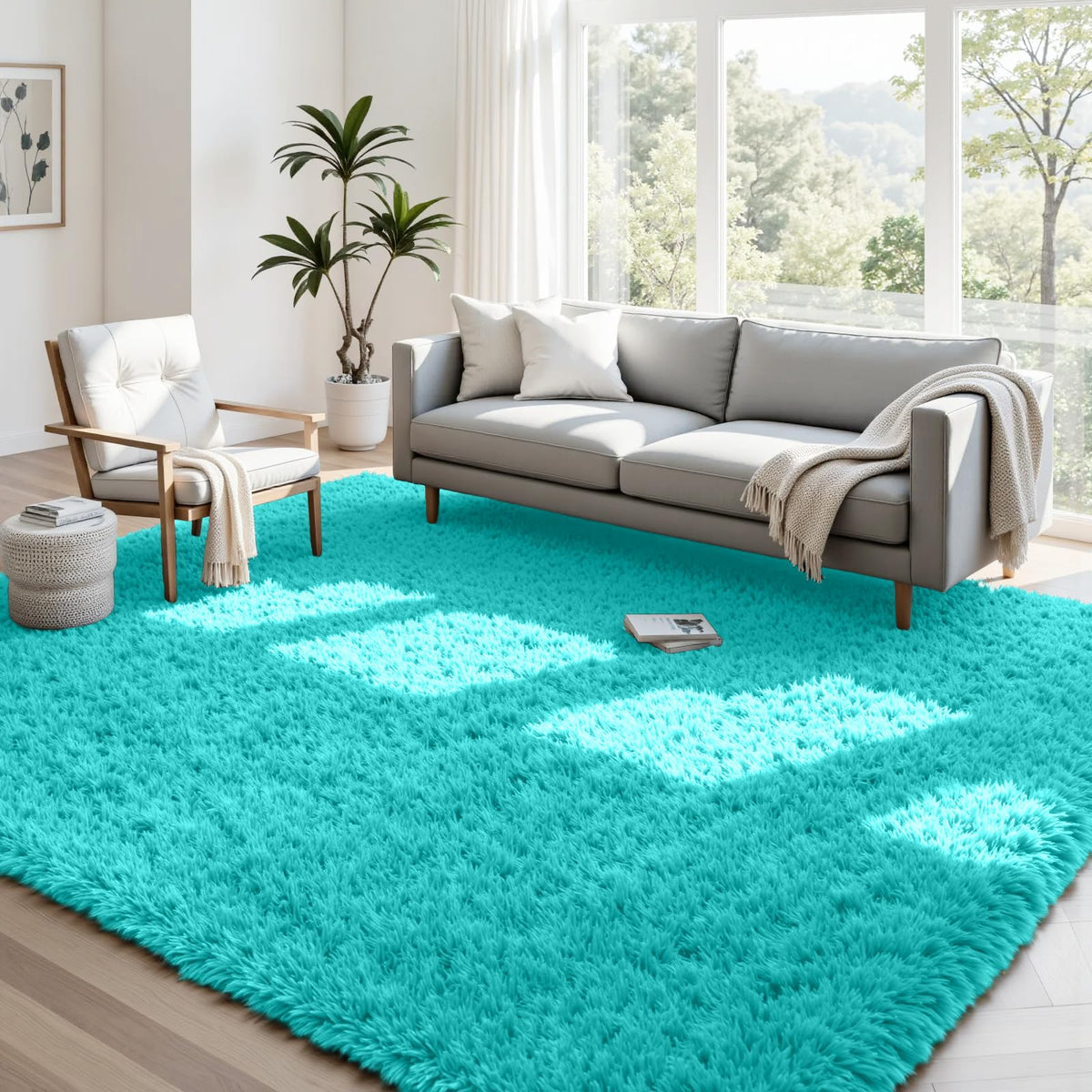 8x10 Fluffy Shag Area Rugs for Living Room Bedroom: Soft Carpet Gray Camel