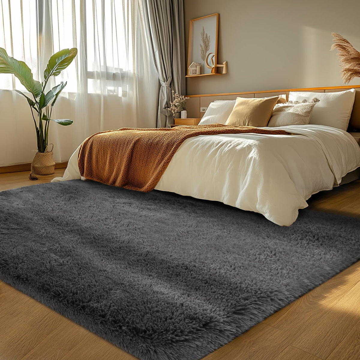 Topmaxcs Fluffy 8x10 Area Rug for Living Room – Grey Shag Plush Rugs