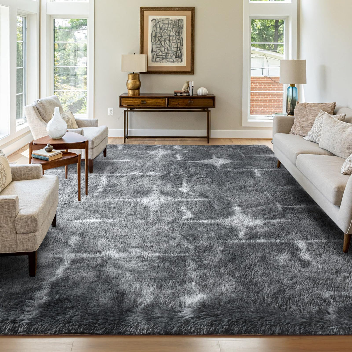 8x10 Area Rugs for Living Room Fluffy Carpet(Black)