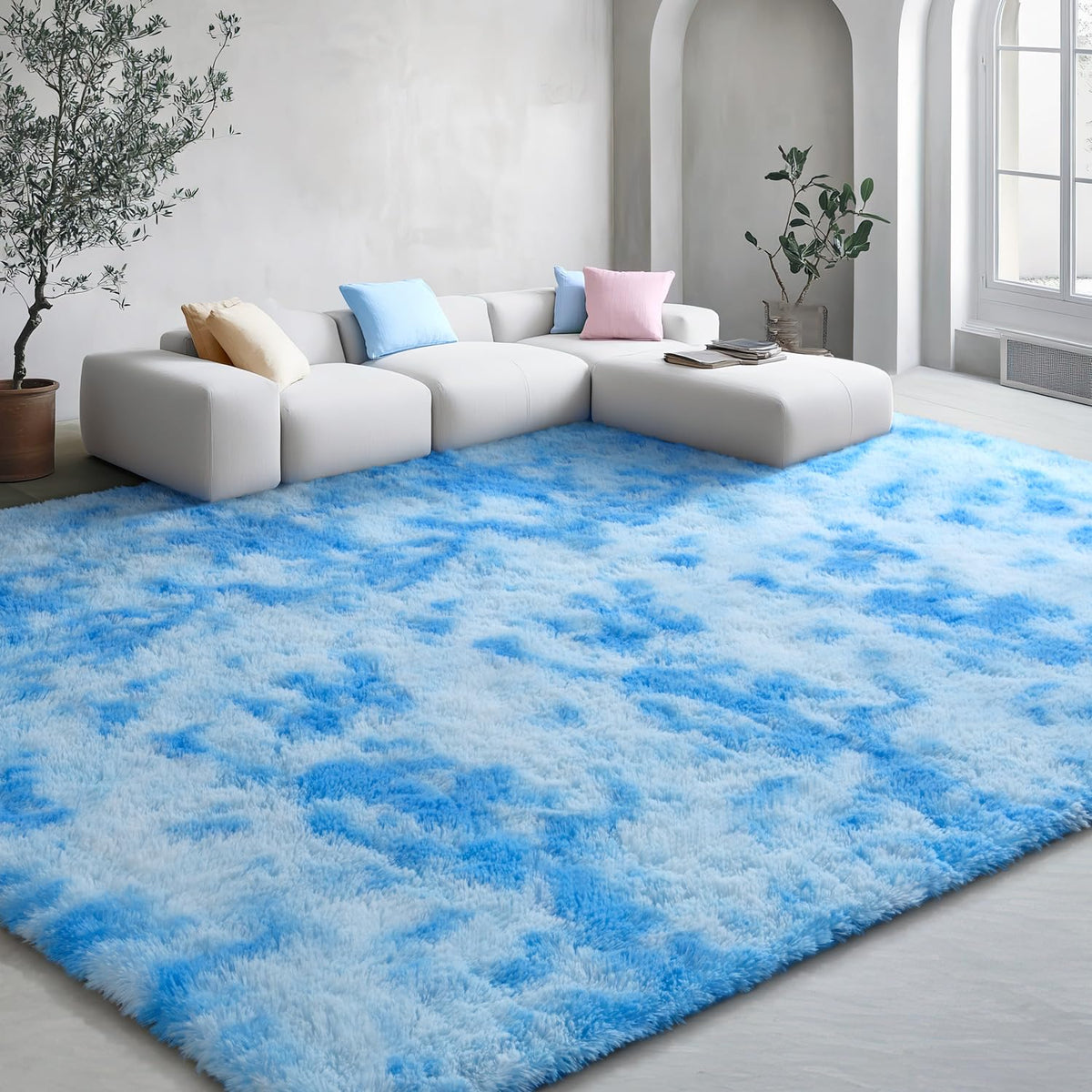 EVOIONOS Area Rug for Bedroom Living Room, Machine Washable 5x7 Fluffy Shag Rug, Soft Plush Non Slip Carpet for Indoor Floor Bedside Nursery Kids Girls Room Dorm, Home Decor Aesthetic, ‌Tie-Dye Camel