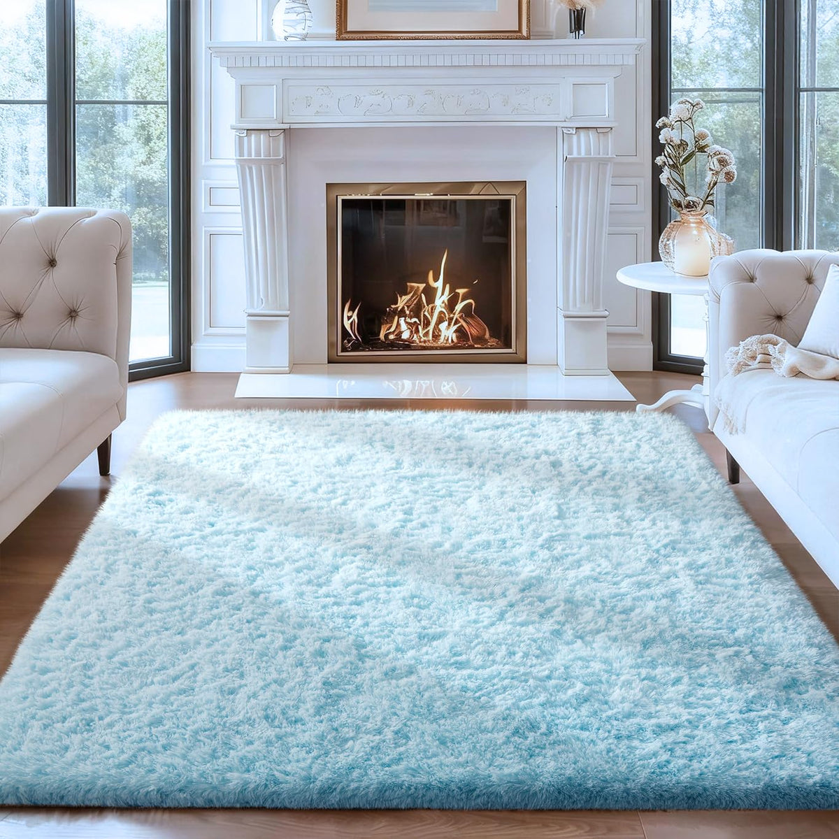 Ophanie 8x10 Area Rugs for Living Room, Washable Non-Slip Fluffy Soft Large Shag Bedroom Carpet, Ivory Big Indoor Nursery Rug, Carpets for Boy and Girls Room Dorm Decor with Over 99 pcs Pile fibers