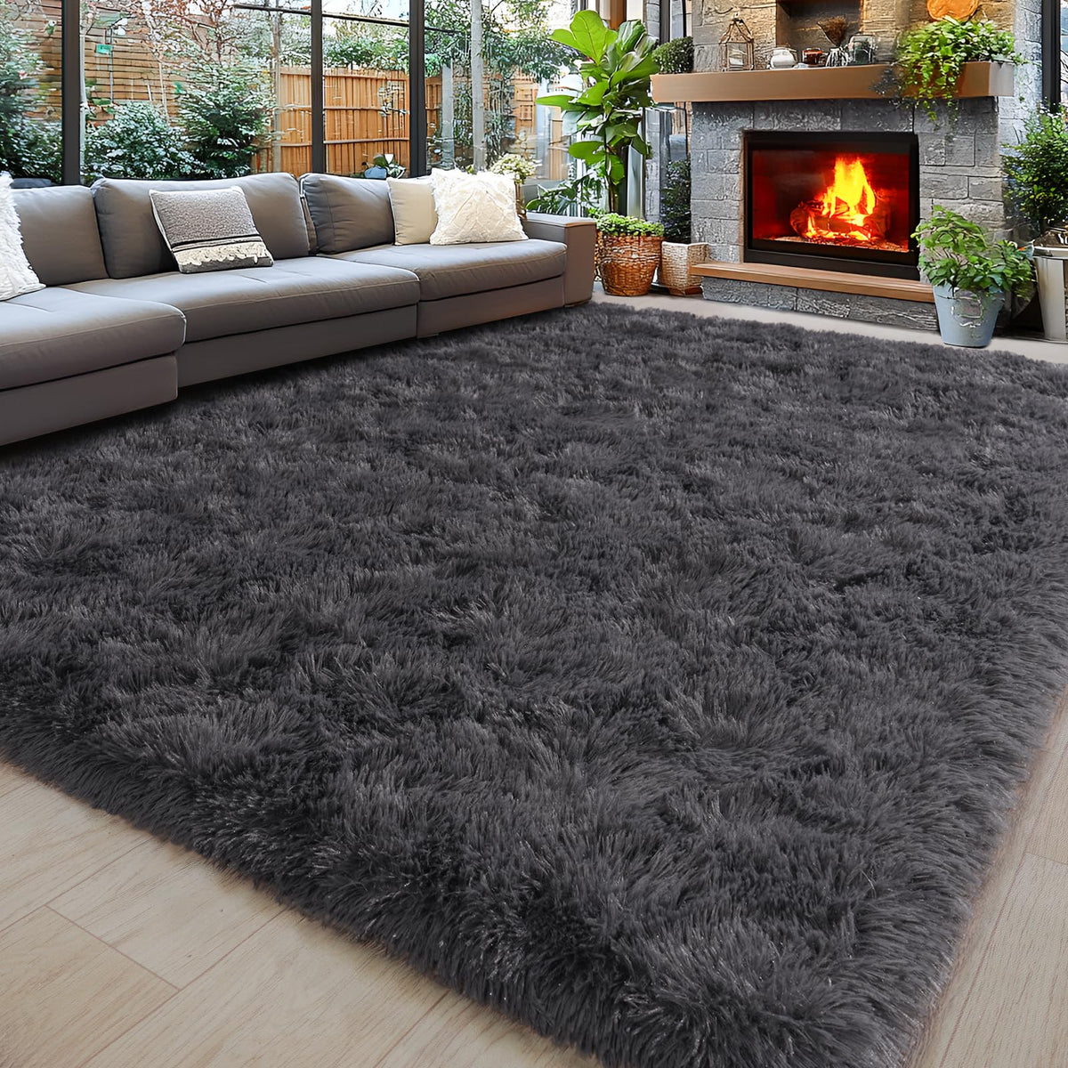 8x10 Area Rugs for Living Room, Cream White Soft Fuzzy Large Shaggy Rug