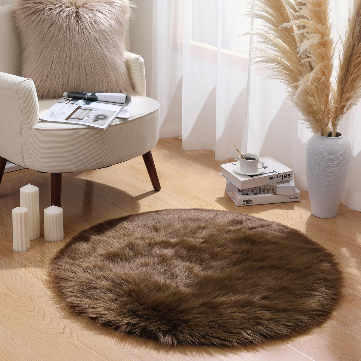 Ashler Faux Fur Rug, White, 2 x 6 Ft, Machine Washable
