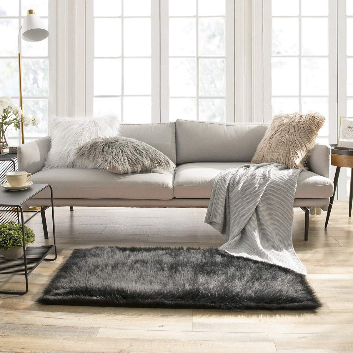 Ashler Faux Fur Rug, White, 2 x 6 Ft, Machine Washable