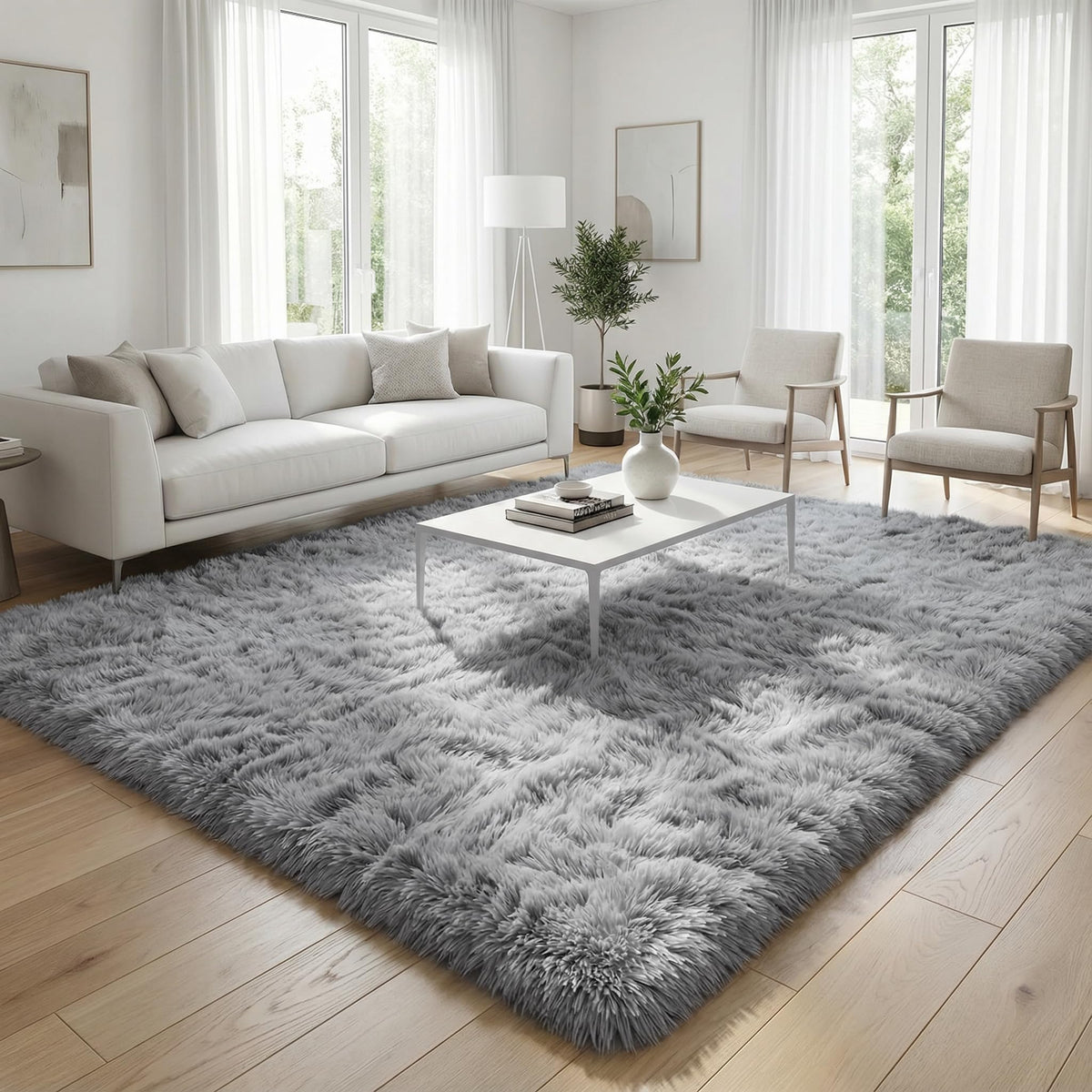 Merelax Soft Modern Indoor Large Shaggy Rug for Livingroom Bedroom Dorm Kids Room Home Decor, Non-Slip Plush Fluffy Furry Fur Area Rugs Comfy Nursery Accent Floor Carpet 9x12 Feet, Black