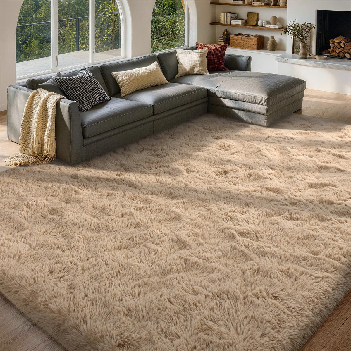 8x10 Area Rugs for Living Room Fluffy Carpet(Black)