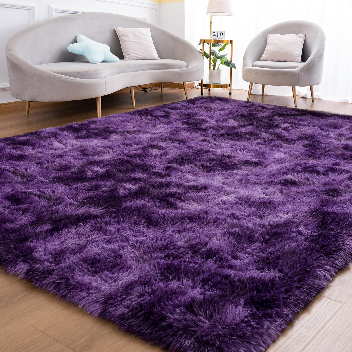 Goideal Fluffy Rug for Bedroom Living Room, 6x9 Olive Green Area Rugs, Faux Fur Shag Modern Carpet Ultra Soft Girls Boys Room Home Decor, Solid