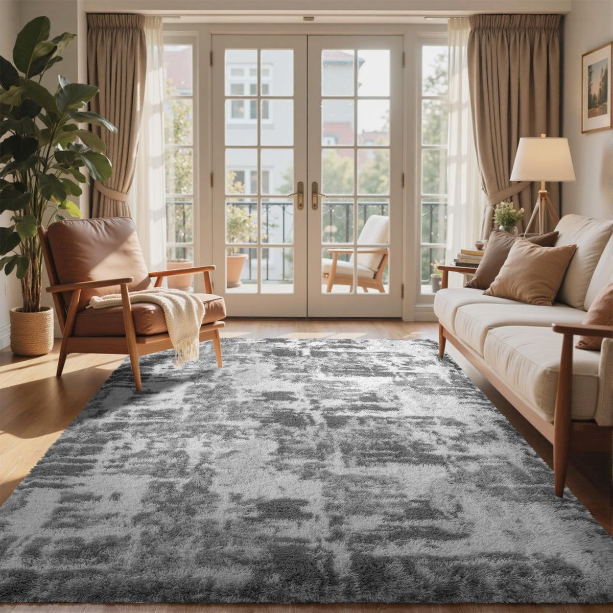 8x10 Ft Extra Large Shag Rugs for Living Room, Tie Dyed Ultra Soft Fluffy Furry Area Rugs for Bedroom Indoor Floor, Aesthetic Carpet for Kids Home Decor (Dark Grey)