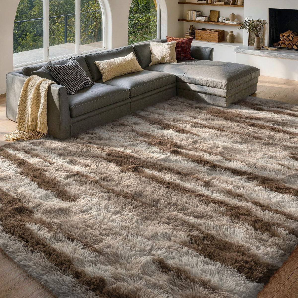8x10 Area Rugs for Living Room Fluffy Carpet(Black)