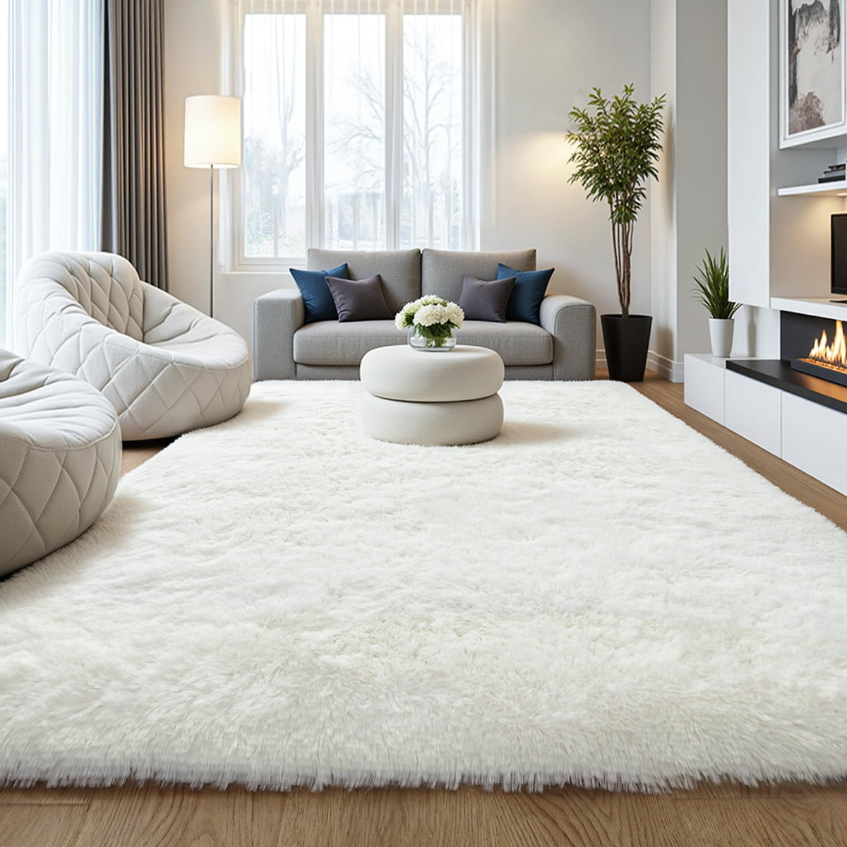KICHOWUA 4x6 Fluffy Fuzzy Kids Shag Rainbow Rug for Girls Bedroom Playroom