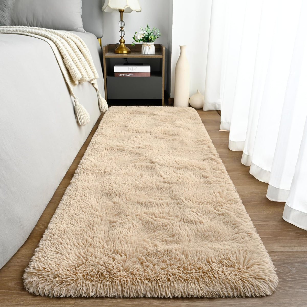 Goideal Fluffy Rug for Bedroom Living Room, 6x9 Olive Green Area Rugs, Faux Fur Shag Modern Carpet Ultra Soft Girls Boys Room Home Decor, Solid
