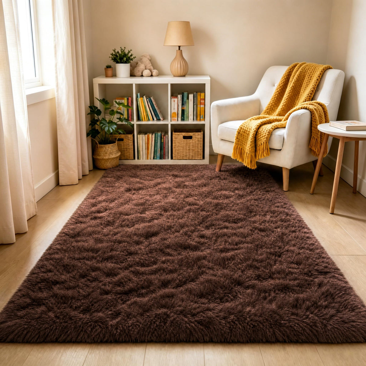 LOCHAS Area Rugs Fluffy Living Room Carpets for Kids Bedroom 6x9, Cream