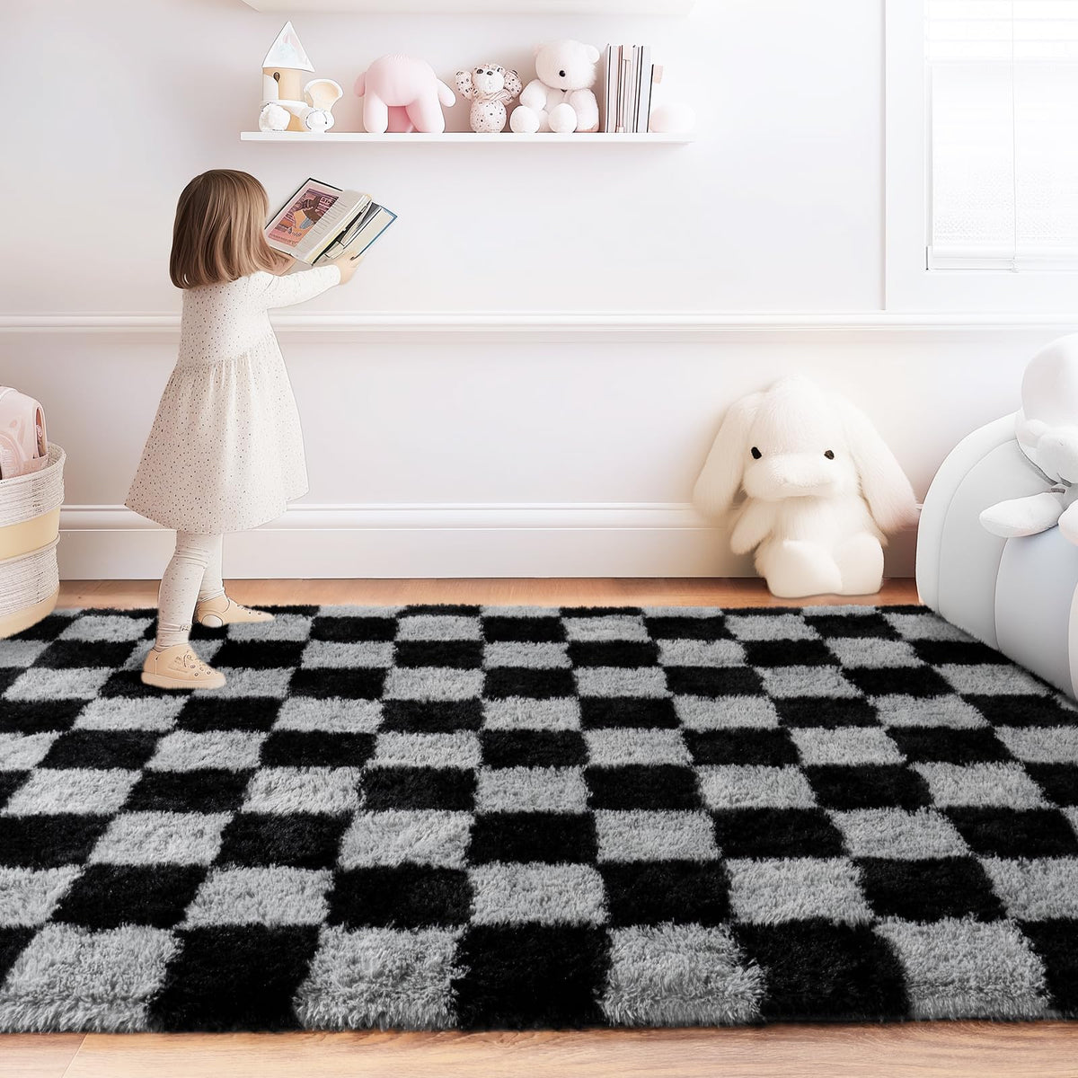 8x10 Area Rugs for Living Room, Large Ultra Fluffy Fuzzy Shag Rug for Bedroom, Modern Plush Soft High Pile Upgrade Non-Slip Carpet for Kids Girls and Boys Room Decor, Tie-Dyed Blue Grey