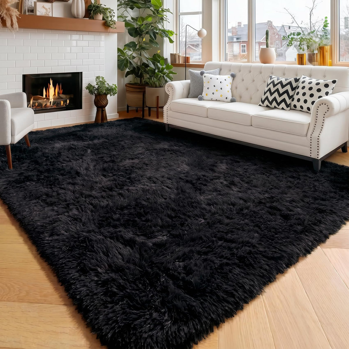 Amdrebio Burnt Orange Shag Plush Large Area Rug 6x9 for Living Room Bedroom