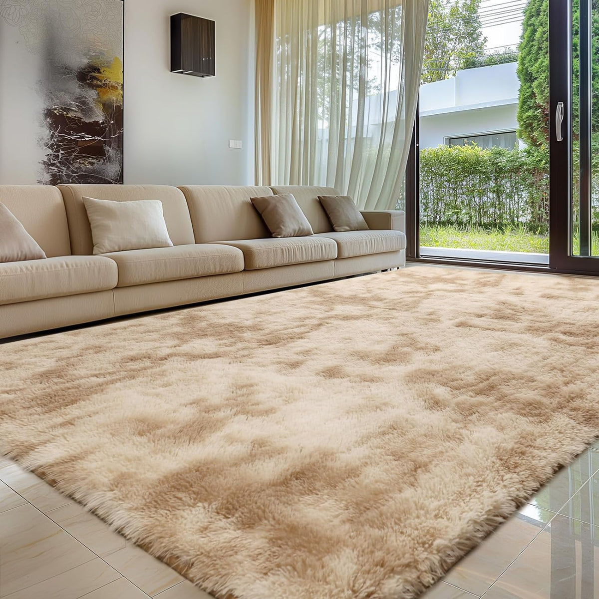 Sour Lemon 8x10 Area Rugs for Bedroom Living Room, Fluffy Shag Cream