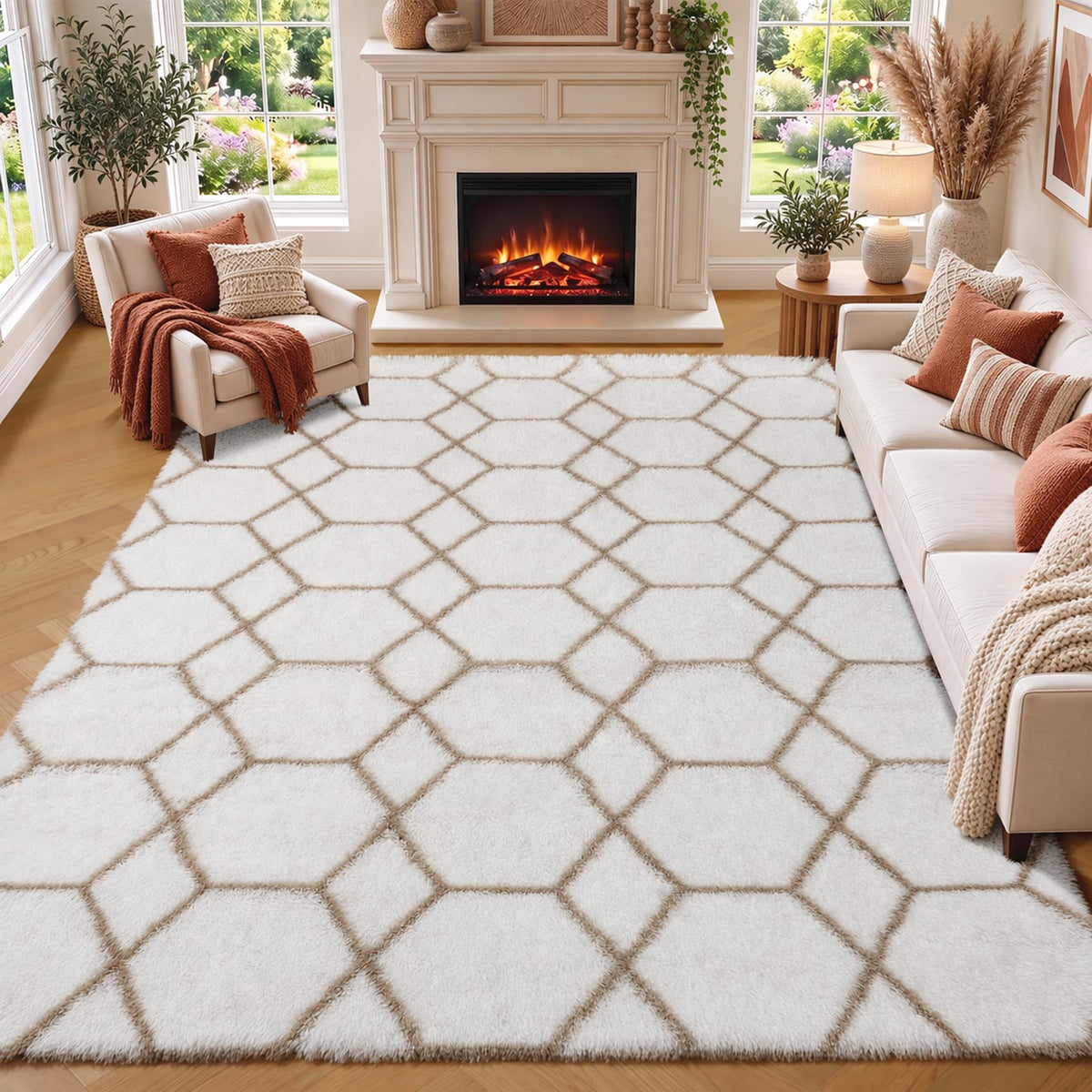 Area Rugs for Living Room Bedroom, 5x8 Fluffy Tie-Dyed Light Grey Shag Rug