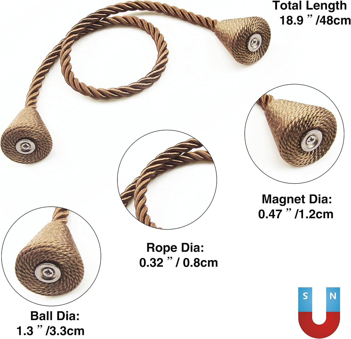 Magnetic Curtain Tiebacks Rope Decorative Holdbacks for Drapes Nieffeiy
