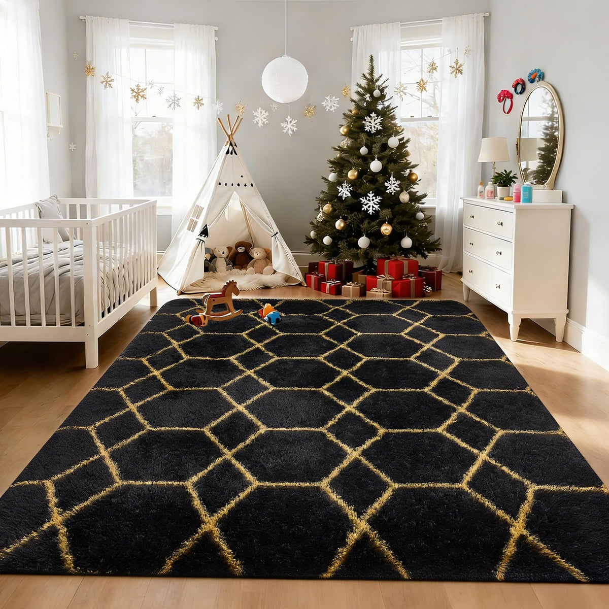 8x10 FT Soft Rug for Living Room, Geometric Shag Soft Area Rug, Classic Rug Anti-Skid High Pile Fluffy Carpet for Kids Room Nursery, Dorm Home Decor