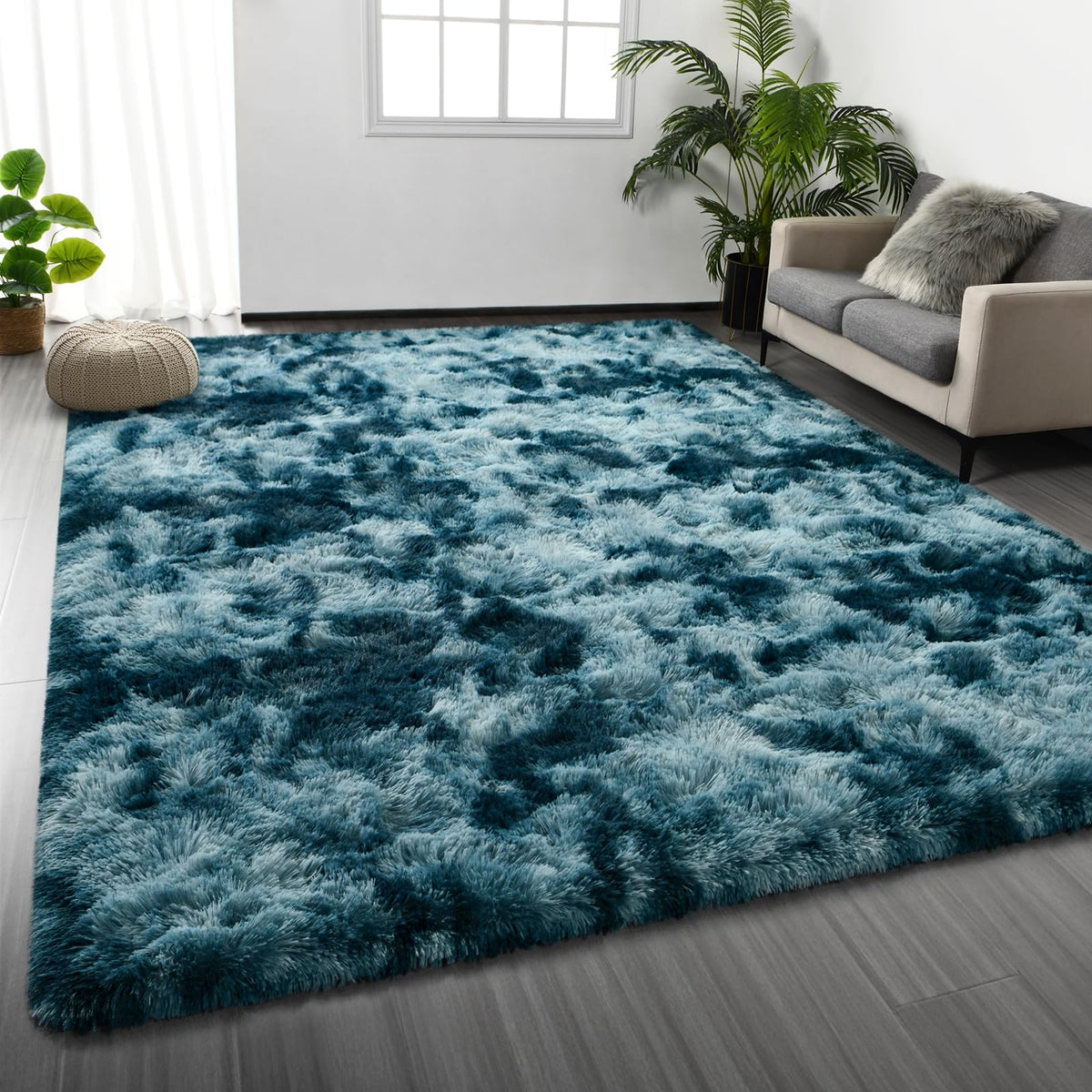 Deerhoo Large Shag Area Rugs 6 x 9, Tie-Dyed Plush Fuzzy Rugs, Dark Grey