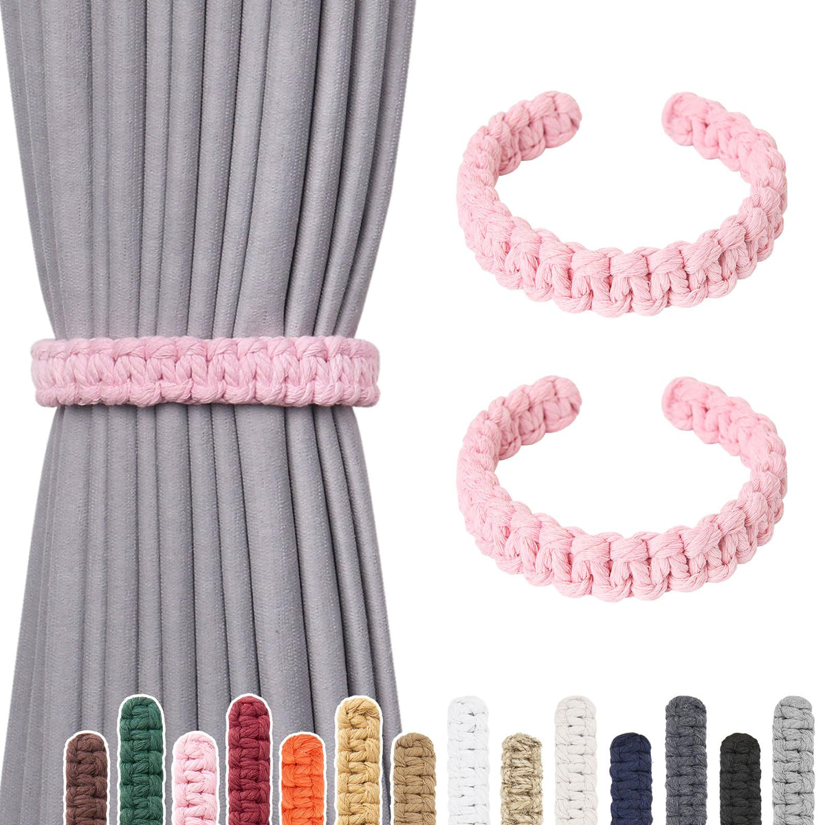 NICEEC 2 Pack Natural Cotton Rope Curtain Tiebacks Farmhouse Rustic Style Decorative Drape Tie Backs Handmade Braided Curtain Holdbacks for Home & Office Sheer/Light Weight Drapery (C-White-S)