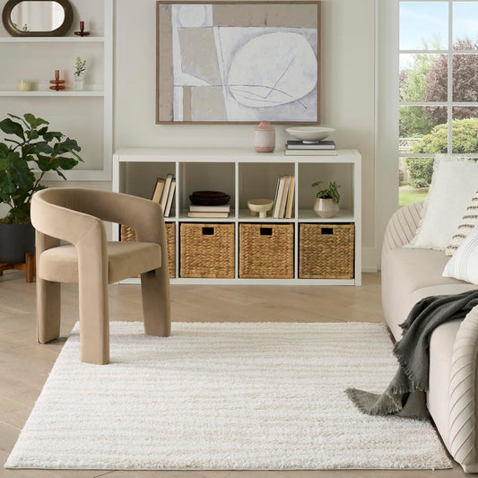 Nourison Home Modern Shag Ivory Beige 5'3" x 7' Area Rug - Easy Clean, Non Shedding, Bed Room, Living Room, Dining Room, Kitchen (5' x 7')