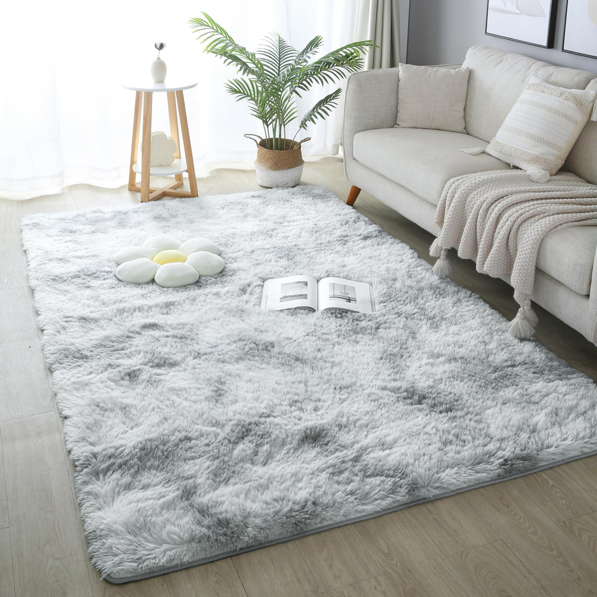 KICHOWUA 4x6 Fluffy Fuzzy Kids Shag Rainbow Rug for Girls Bedroom Playroom