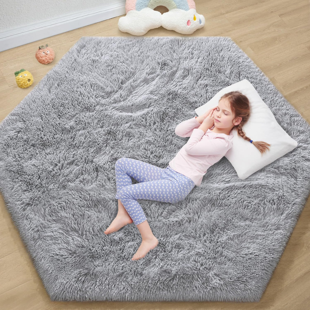 EVOIONOS Pink Round Rug for Bedroom, 4x4 Ft Fluffy Soft Circle Area Rugs for Living Room, Plush Shaggy Circular Carpet for Indoor Floor Bedside Girls Nursery, Machine-Washable Home Decor Aesthetic