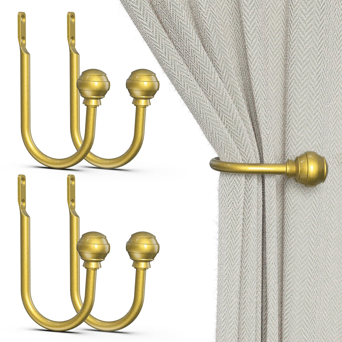Hion Curtain Holdbacks Black 2pcs, Curtain Tiebacks Wall Mounted Hooks
