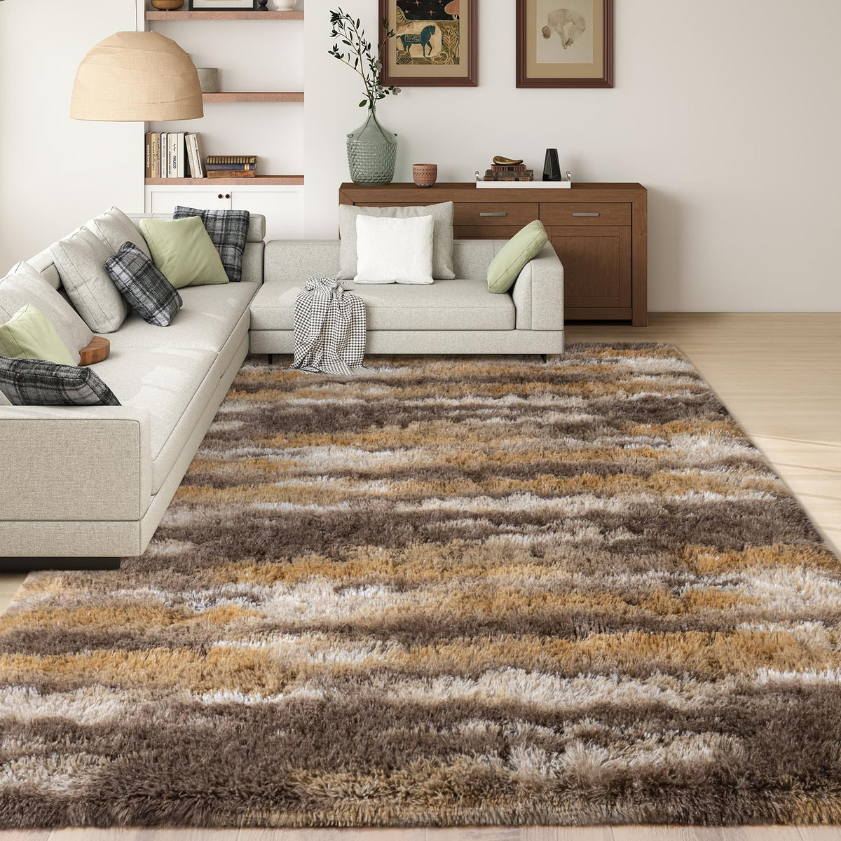 8x10 Large Shag Rugs for Living Room, Washable Abstract Grey