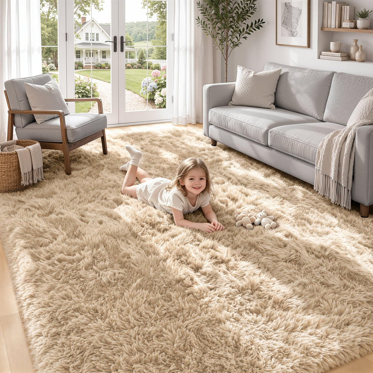 8x10 Area Rugs for Living Room: Soft Camel Fluffy Rug Shag Washable Rug Plush Fuzzy Indoor Carpet for Bedroom Nursery Playroom Girls Boys Kids Room (Camel, 8'x10')
