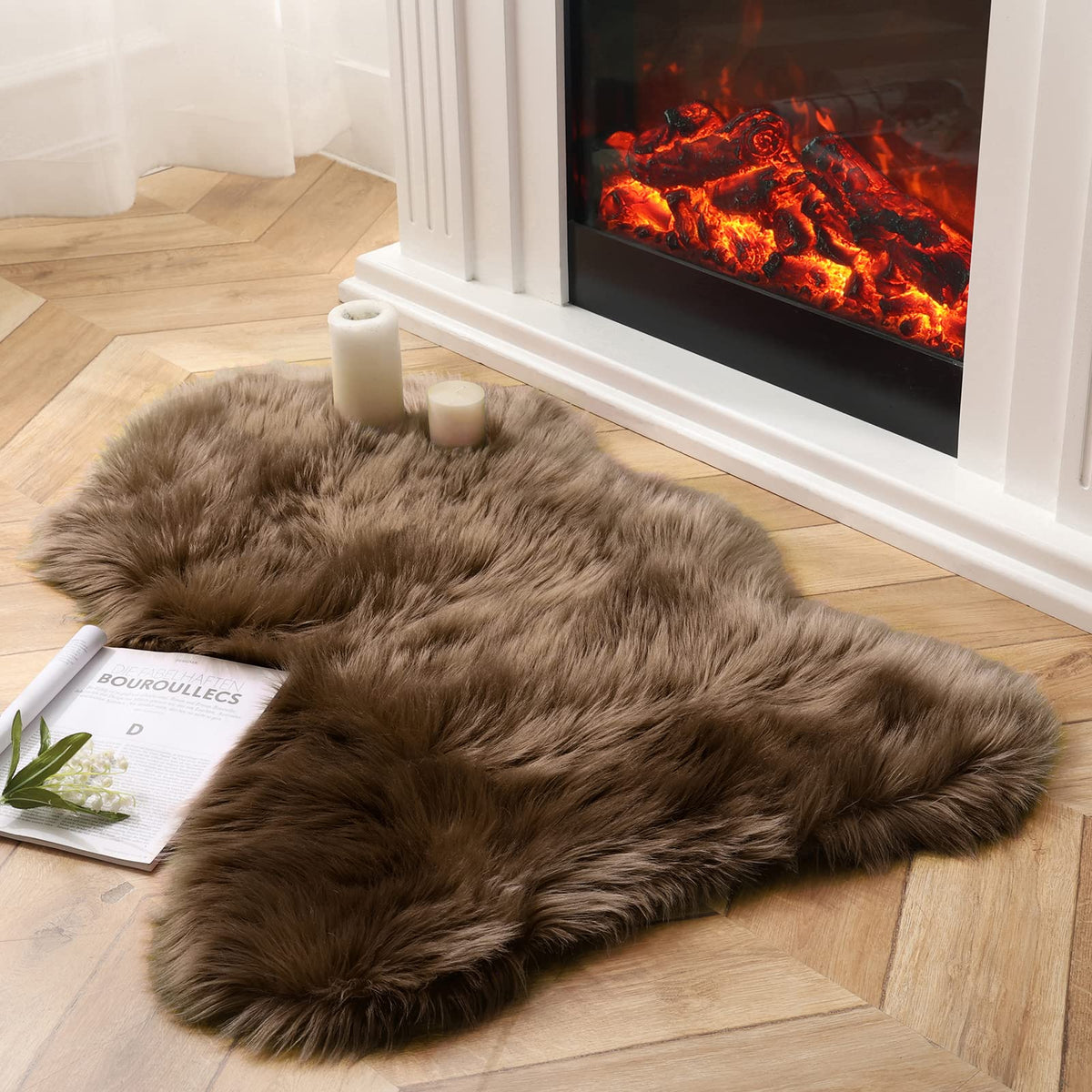 Ashler Faux Fur Rug, White, 2 x 6 Ft, Machine Washable