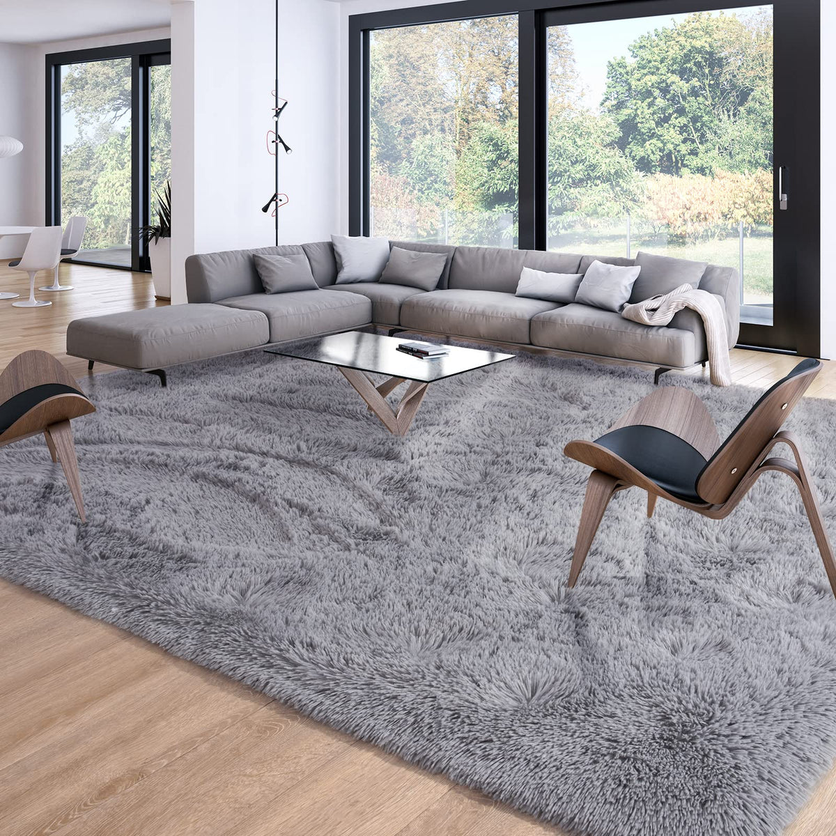 Merelax Soft Modern Indoor Large Shaggy Rug for Livingroom Bedroom Dorm Kids Room Home Decor, Non-Slip Plush Fluffy Furry Fur Area Rugs Comfy Nursery Accent Floor Carpet 9x12 Feet, Black