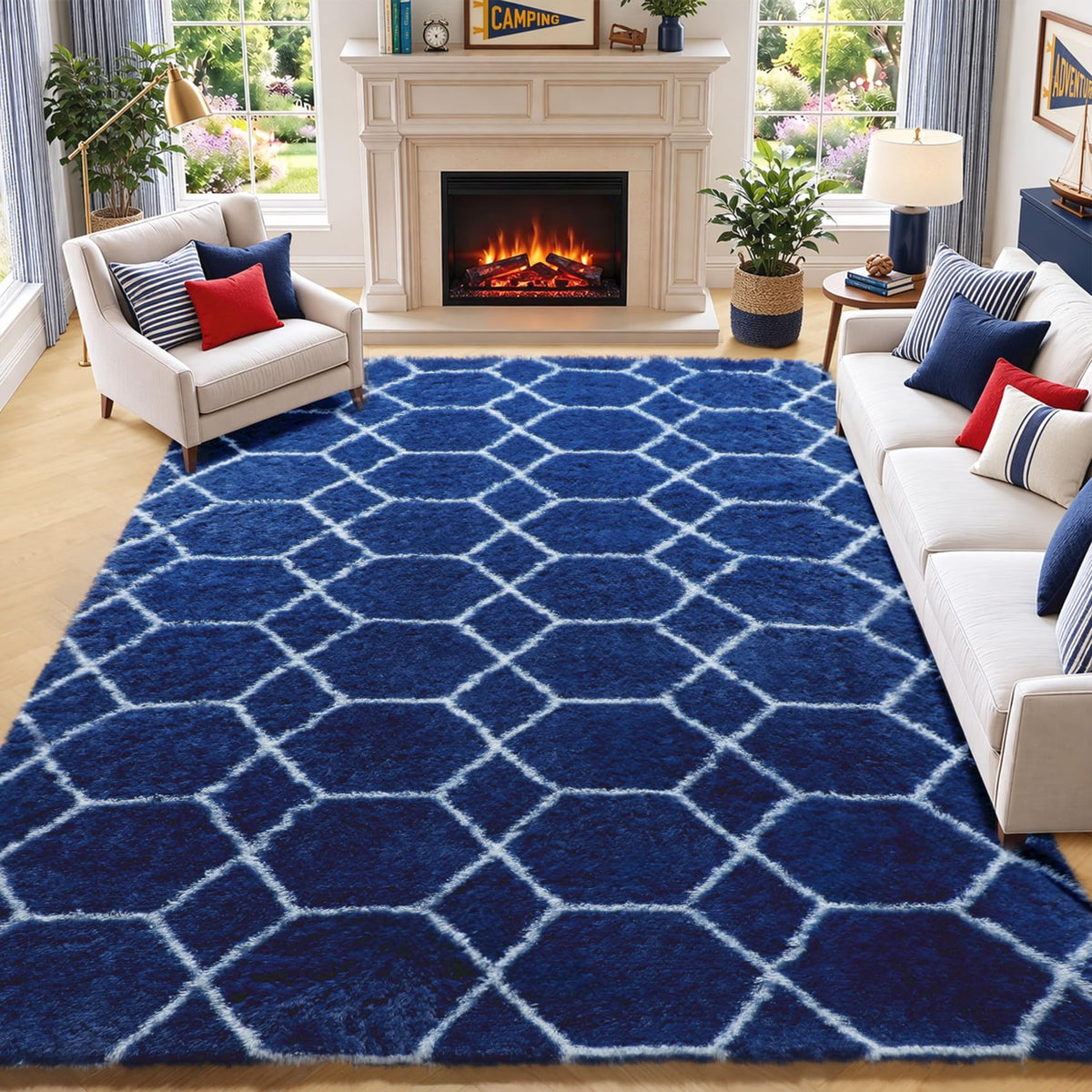 Area Rugs for Living Room Bedroom, 5x8 Fluffy Tie-Dyed Light Grey Shag Rug