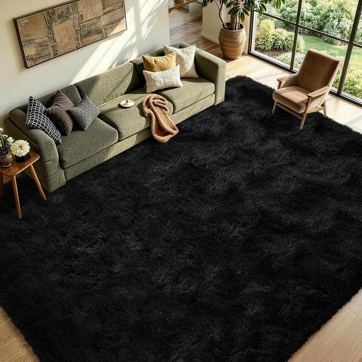 8x10 Area Rugs for Living Room Fluffy Carpet(Black)