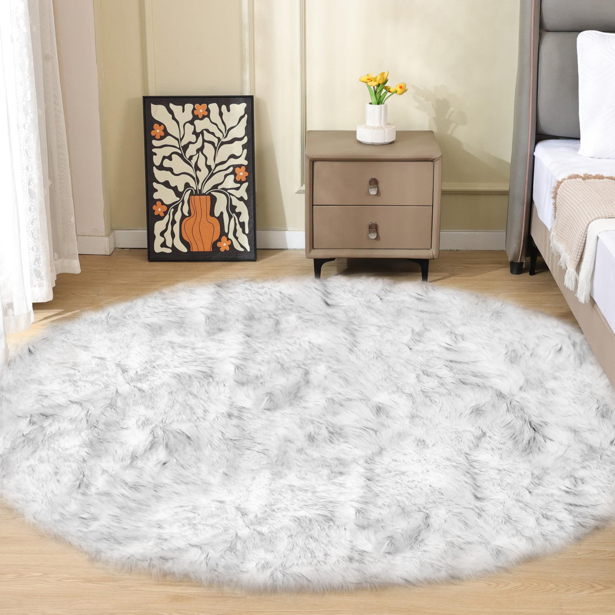 ORINOVA Beige Shag Faux Sheepskin Washable 4X6 Fur Rug for Living Room Bedroom Fluffy Furry Area Rug Rectangle Nursery Decor Rug