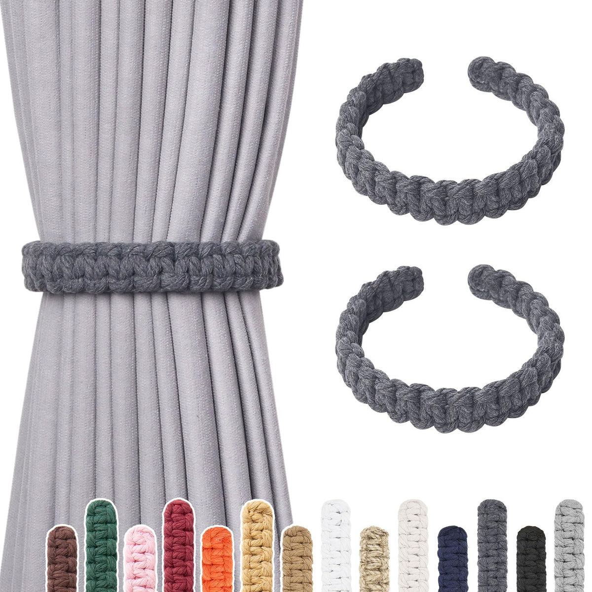 NICEEC 2 Pack Natural Cotton Rope Curtain Tiebacks Farmhouse Rustic Style Decorative Drape Tie Backs Handmade Braided Curtain Holdbacks for Home & Office Sheer/Light Weight Drapery (C-White-S)