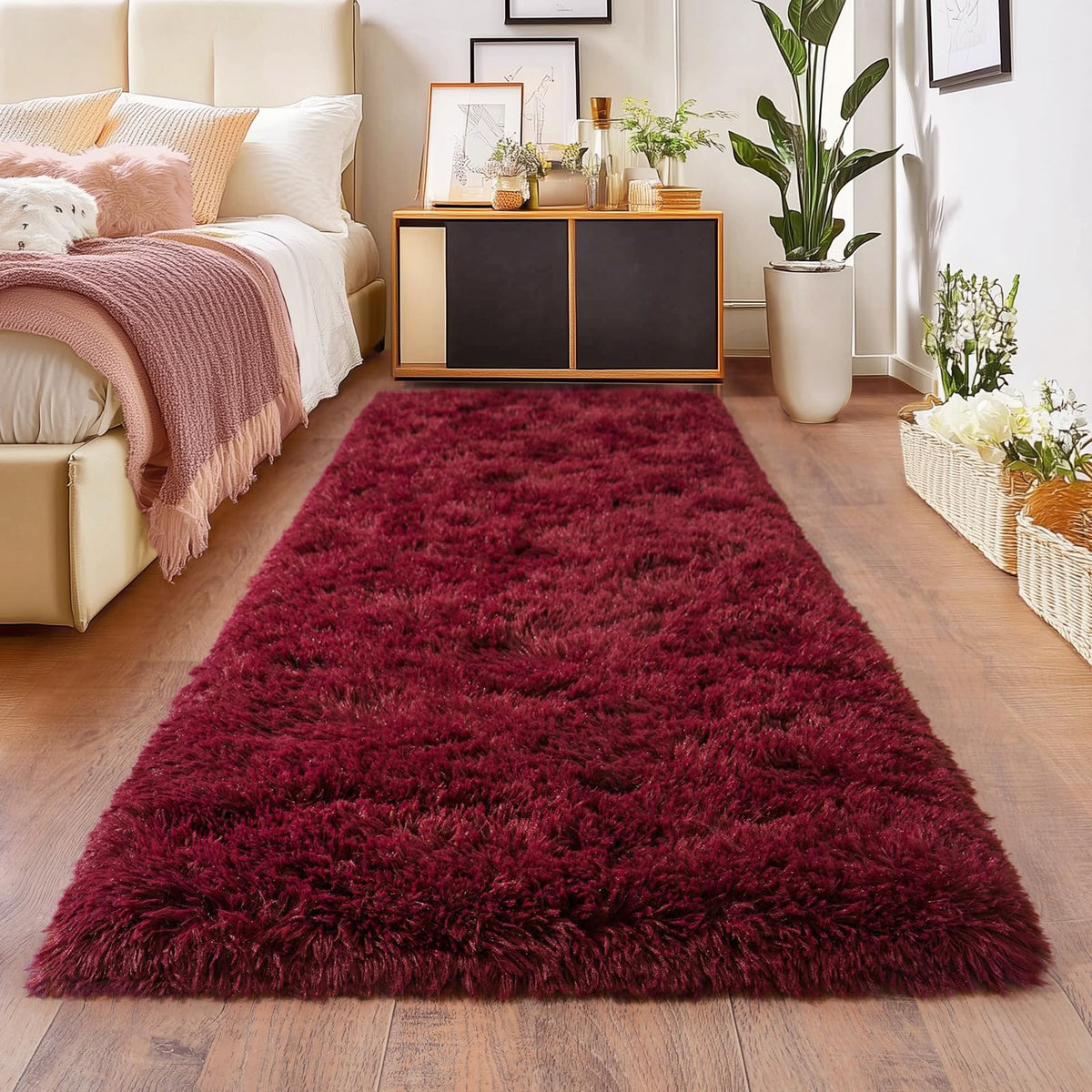 8x10Ft Soft Shaggy for Living Room, High Pile Fluffy Rugs Blush Area Rug
