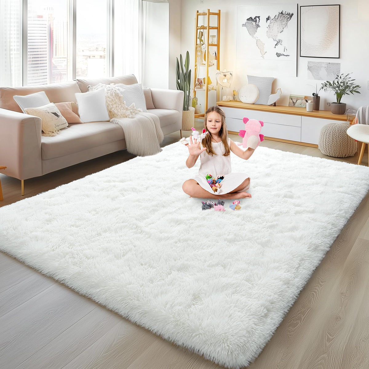 Large 8x10 Area Rugs for Living Room, Tie-Dyed Yellow Soft Shag Rug