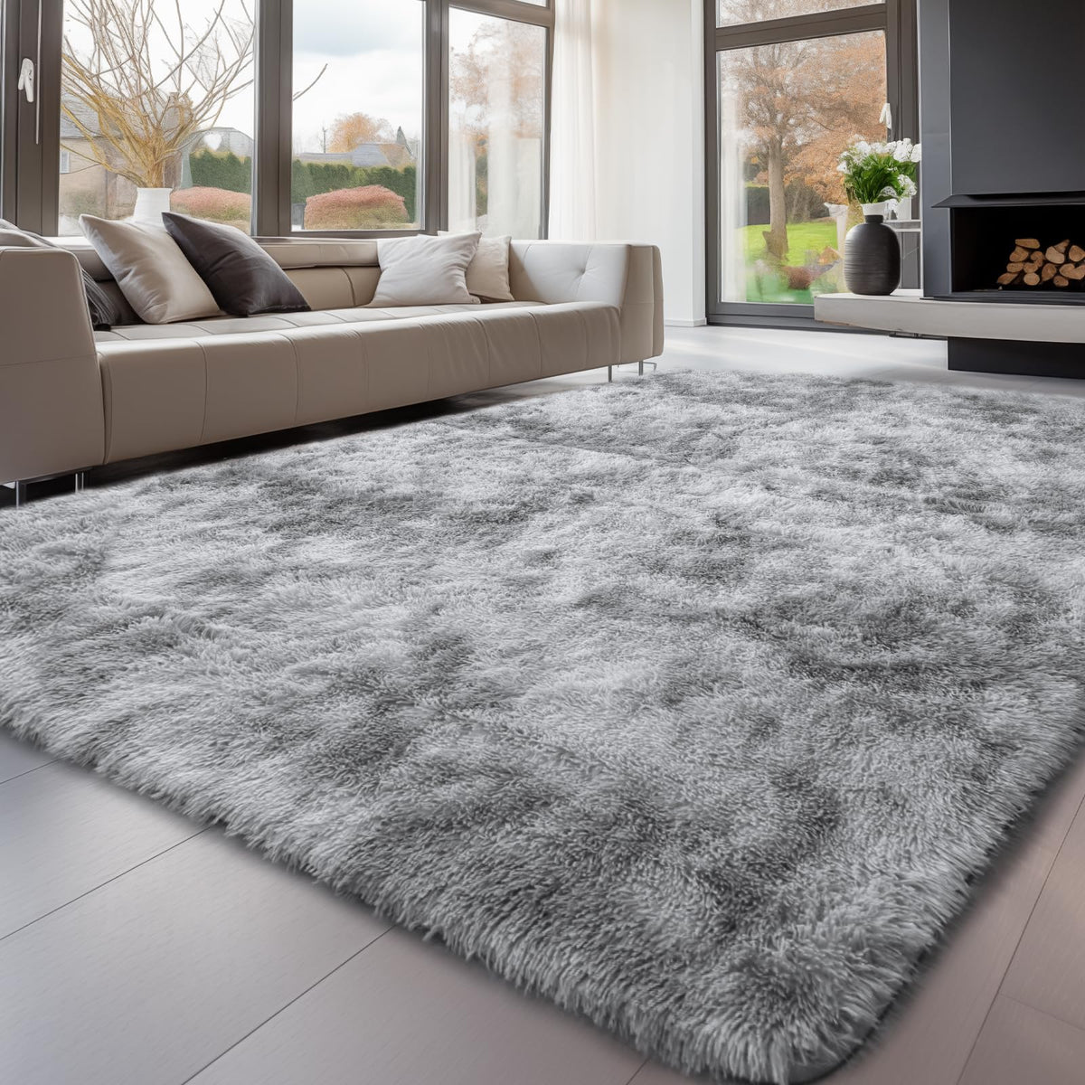 Sour Lemon 8x10 Area Rugs for Bedroom Living Room, Fluffy Shag Cream