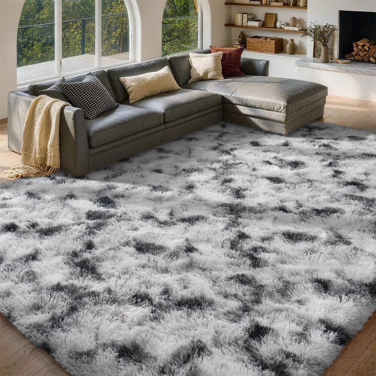 8x10 Area Rugs for Living Room Fluffy Carpet(Black)