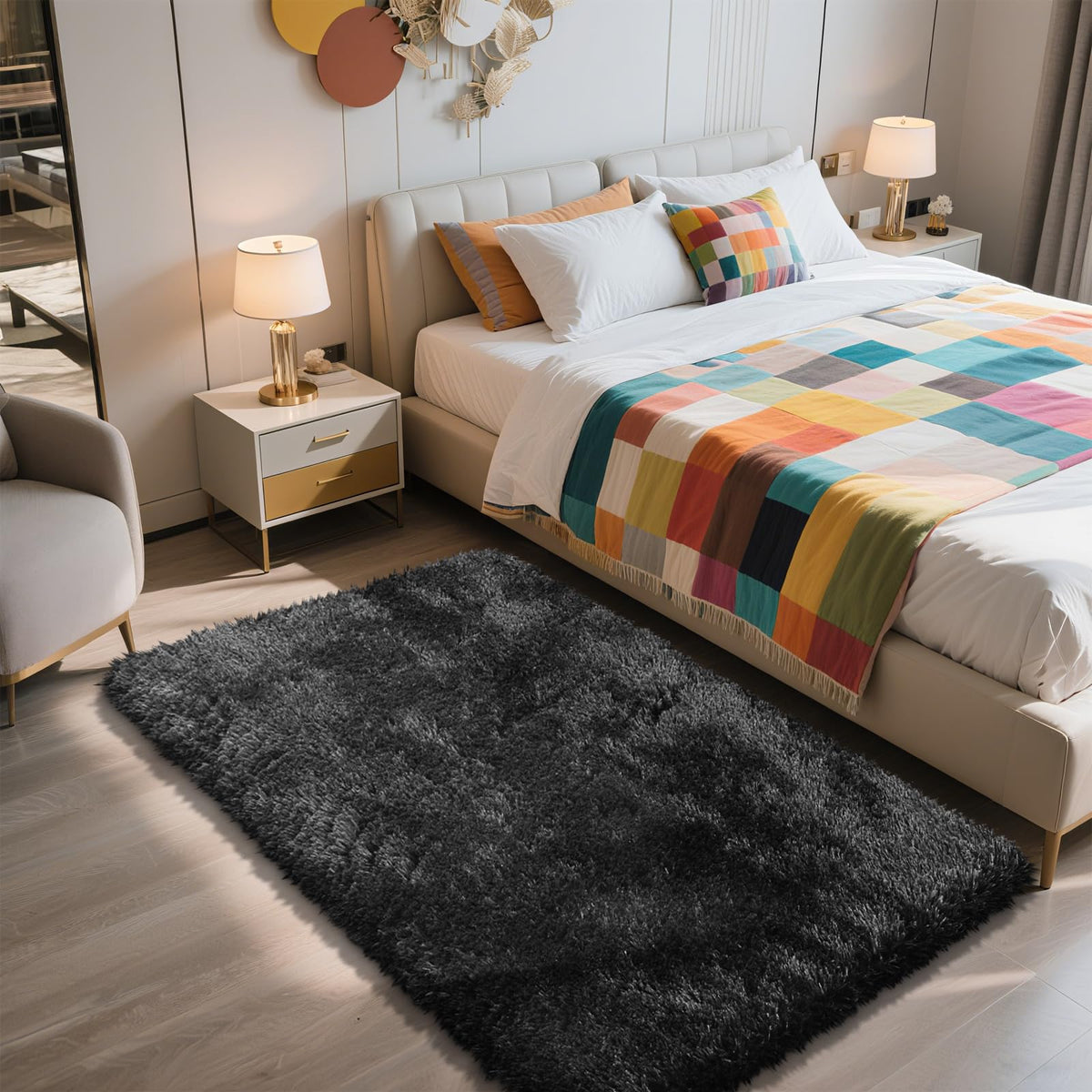 Pink Fluffy Round Area Rugs for Bedroom,3ft Shag Circle Small Area Rugs