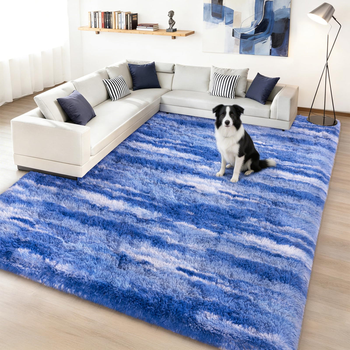 8x10 Large Shag Rugs for Living Room, Washable Abstract Grey