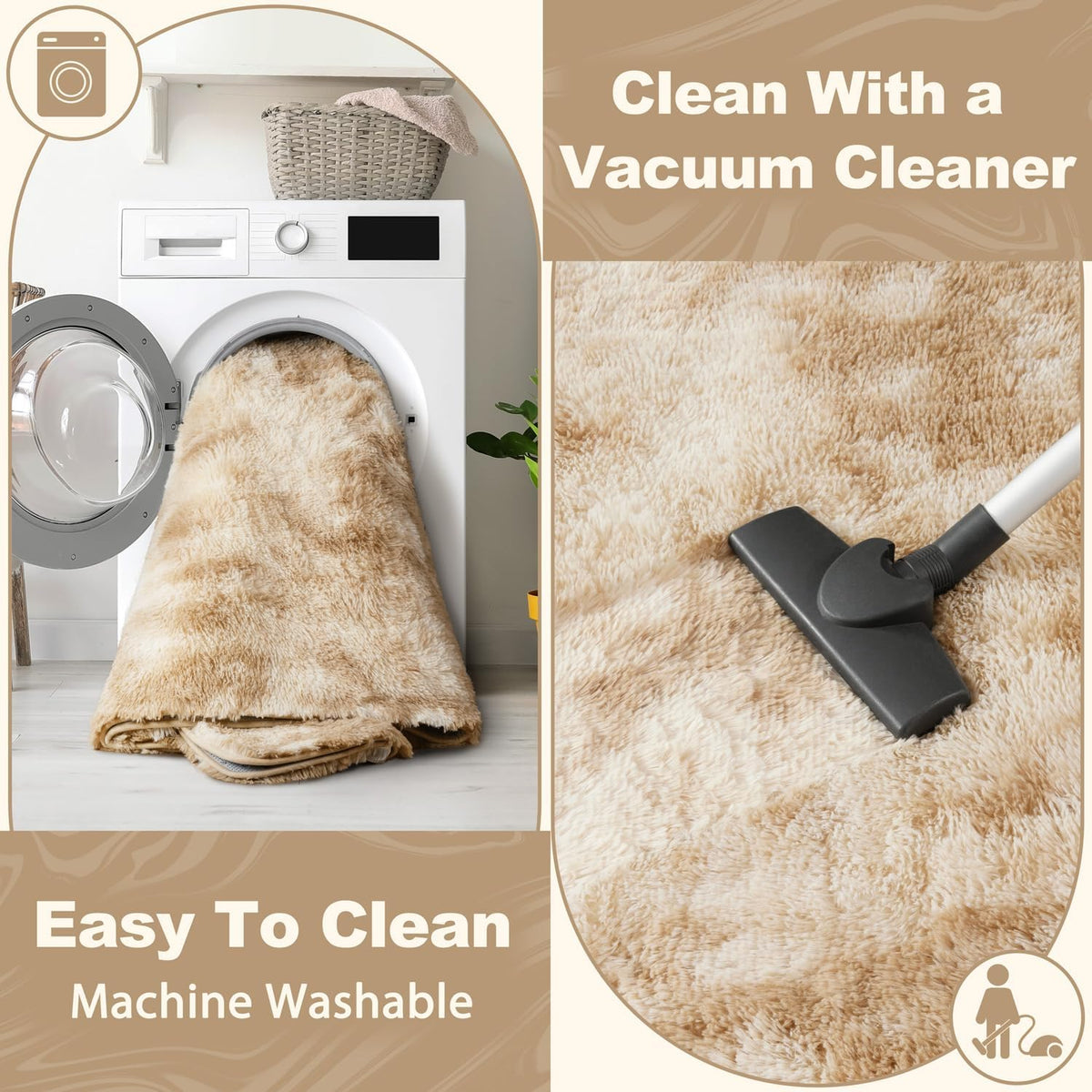EVOIONOS Area Rug for Bedroom Living Room, Machine Washable 5x7 Fluffy Shag Rug, Soft Plush Non Slip Carpet for Indoor Floor Bedside Nursery Kids Girls Room Dorm, Home Decor Aesthetic, ‌Tie-Dye Camel