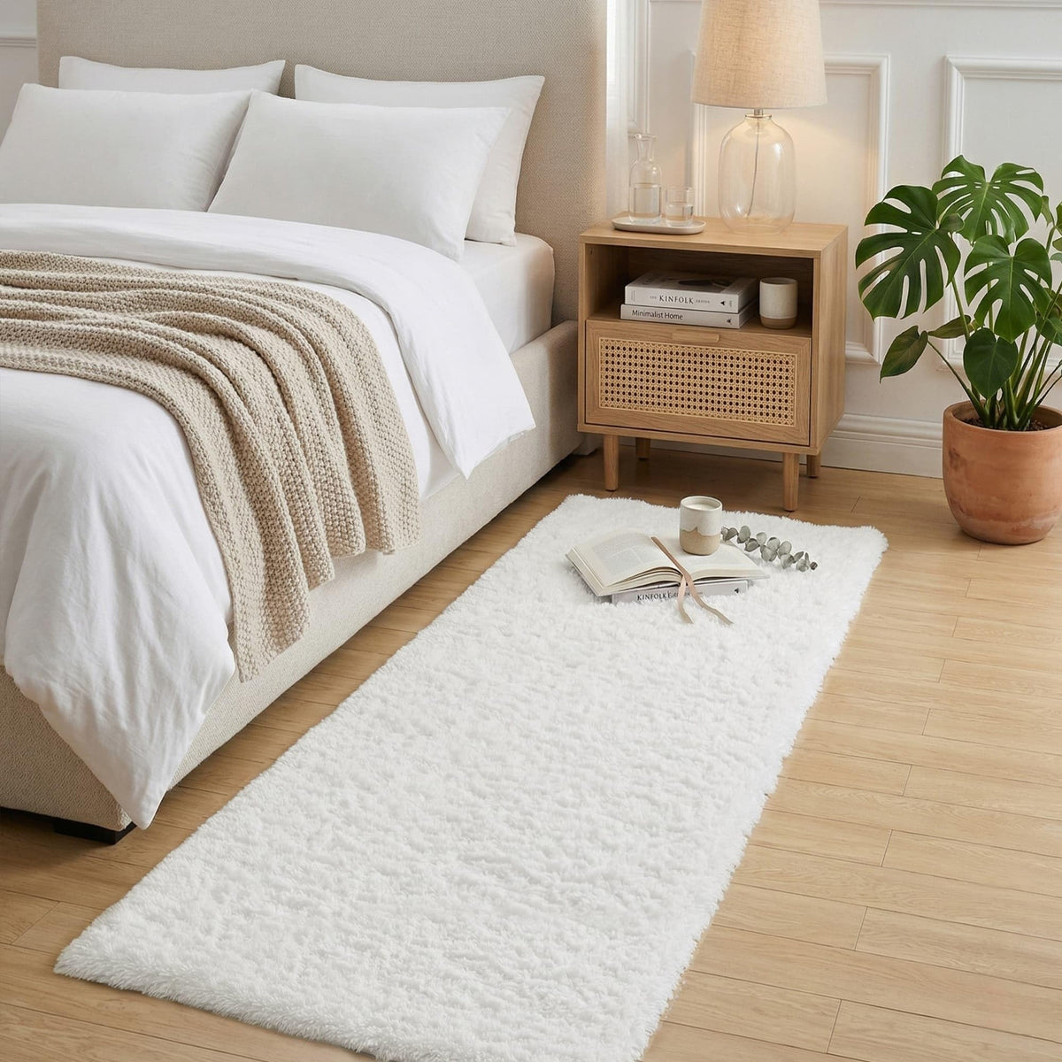 8x10 Ft Cream White Fluffy Area Rug for Living Room, Washable