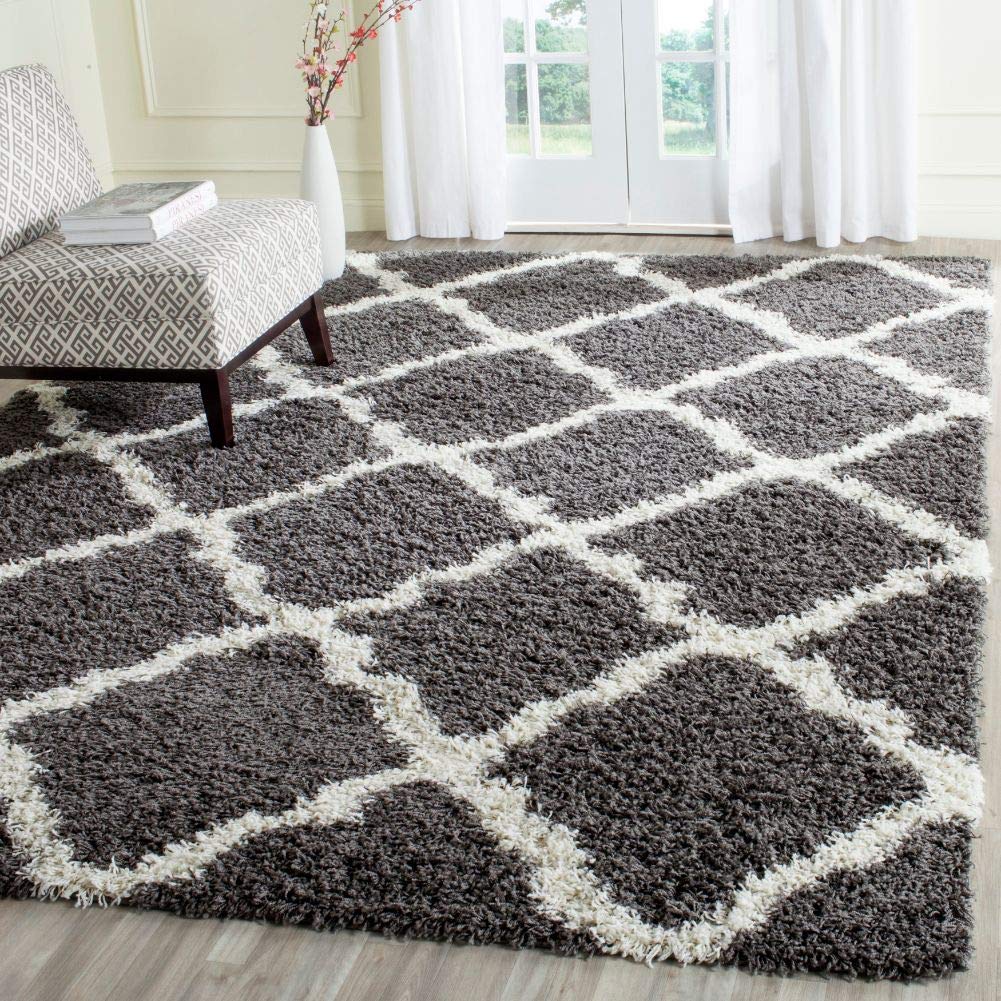 SAFAVIEH Dallas Shag Collection 8' x 10' Beige/Ivory SGD257D Trellis Non-Shedding Living Room Bedroom Dining Room Entryway Plush 1.5-inch Thick Area Rug