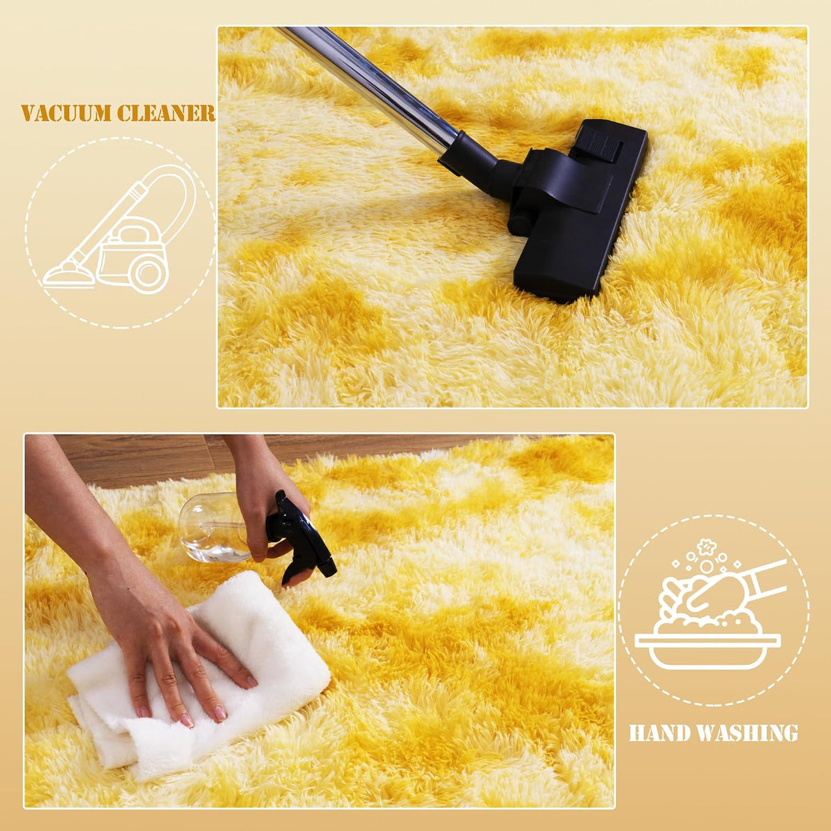 Large 8x10 Area Rugs for Living Room, Tie-Dyed Yellow Soft Shag Rug
