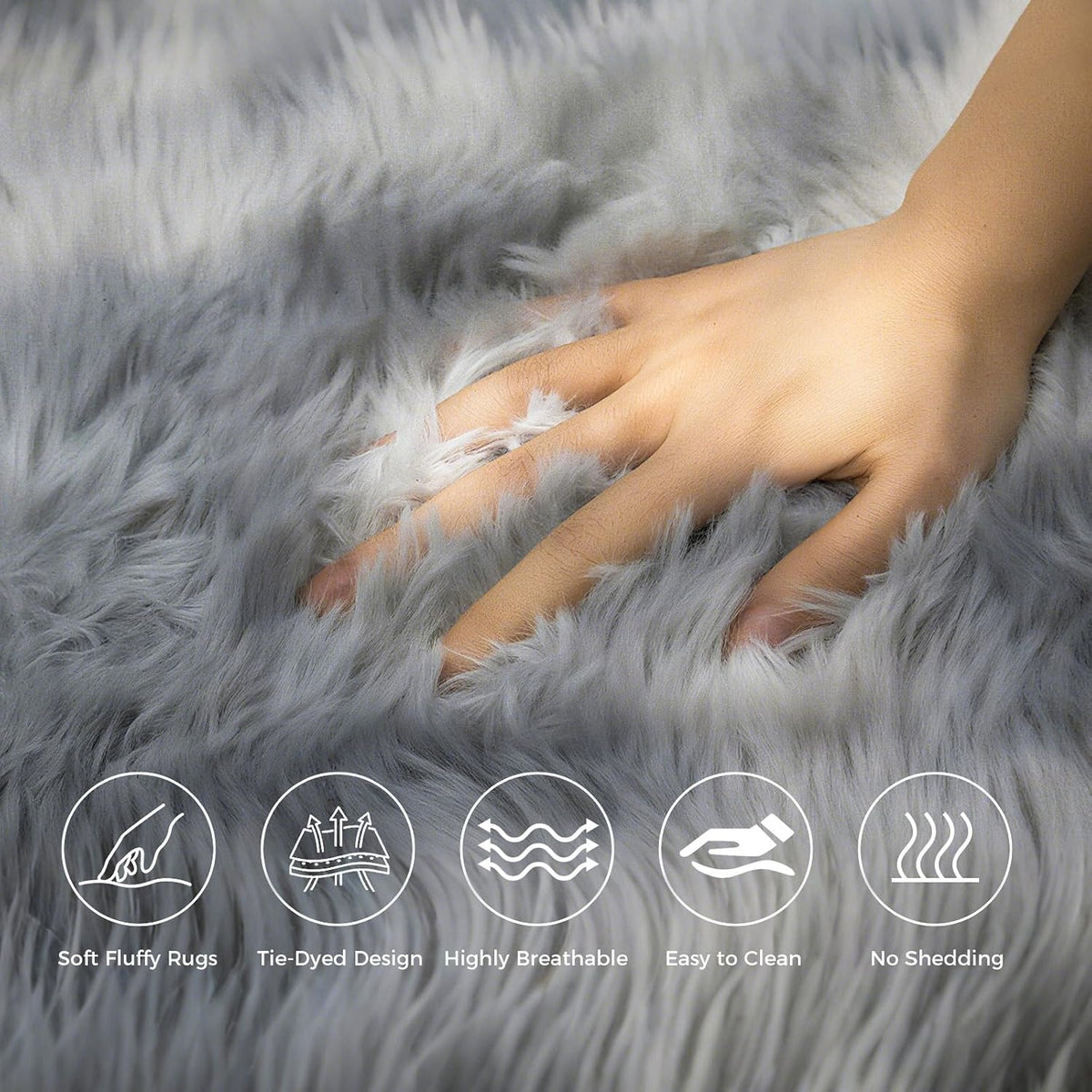 9x12 Large Shaggy Non-Slip Tie-Dyed Area Rugs for Living Room Grey