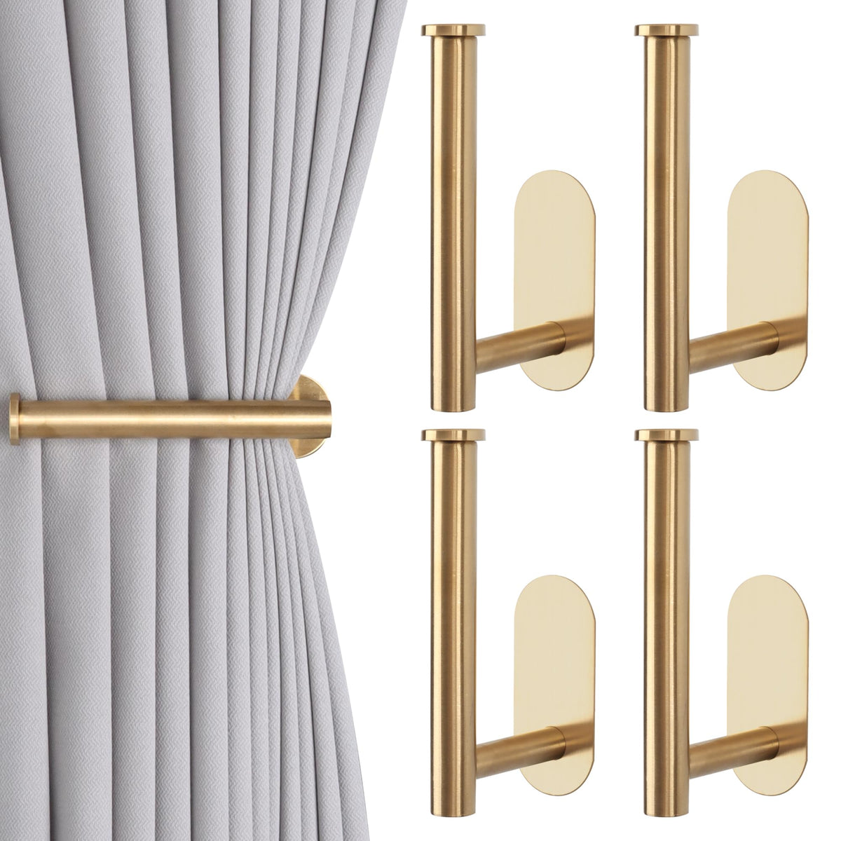 Groleca 2 Pack Adhesive Curtain Holdbacks Curtain Tie Backs, Gold