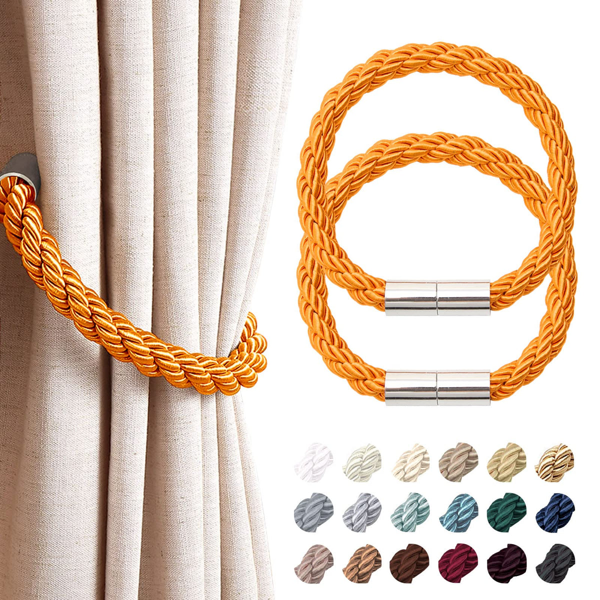 NICEEC 2 Pack Strong Magnetic Curtain Tiebacks Modern Simple Style Drape Tie Backs Convenient Decorative Weave Rope Curtain Holdbacks for Thin or Thick Home & Office Window Draperies (Beige)